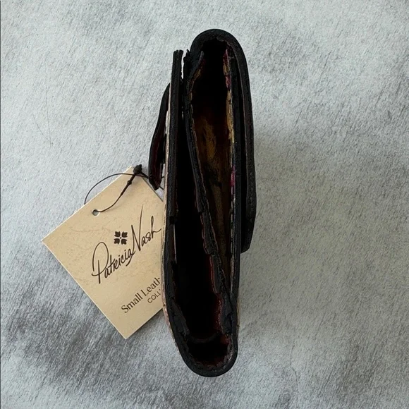 Patricia Nash Astra Antique Rose Floral  Leather Bi Fold Wallet Tan Purple - Picture 3 of 8